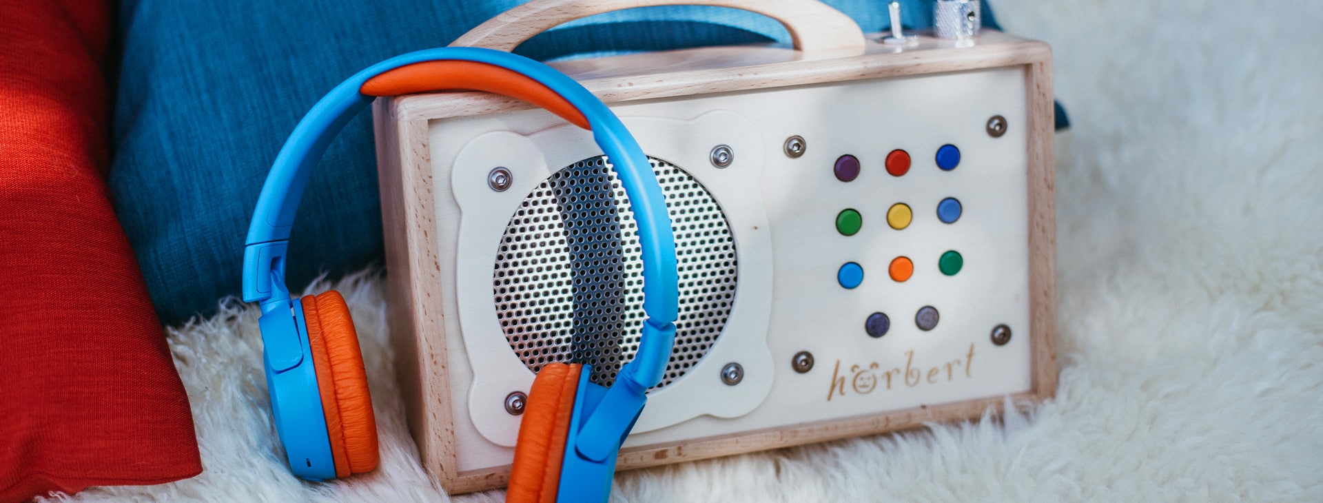 hörbert - le lecteur mp3 pour enfants avec des écouteurs Bluetooth JBL en bleu-orange