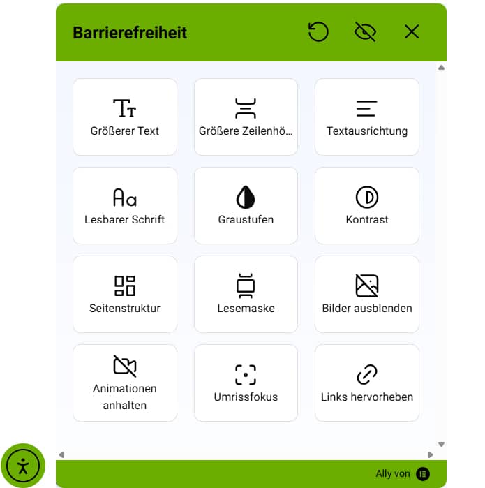 Visualisation du panneau de personnalisation du site web pour les personnes ayant des limitations.